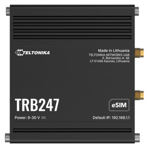 Teltonika TRB247 Industrial LTE Cat 1 Gateway with rugged aluminum housing, DIN rail/wall/surface mounting, 2 SIMs